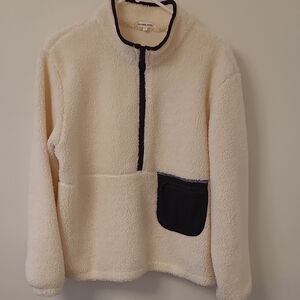 Cream Sherpa Pullover with Black Trim Size M